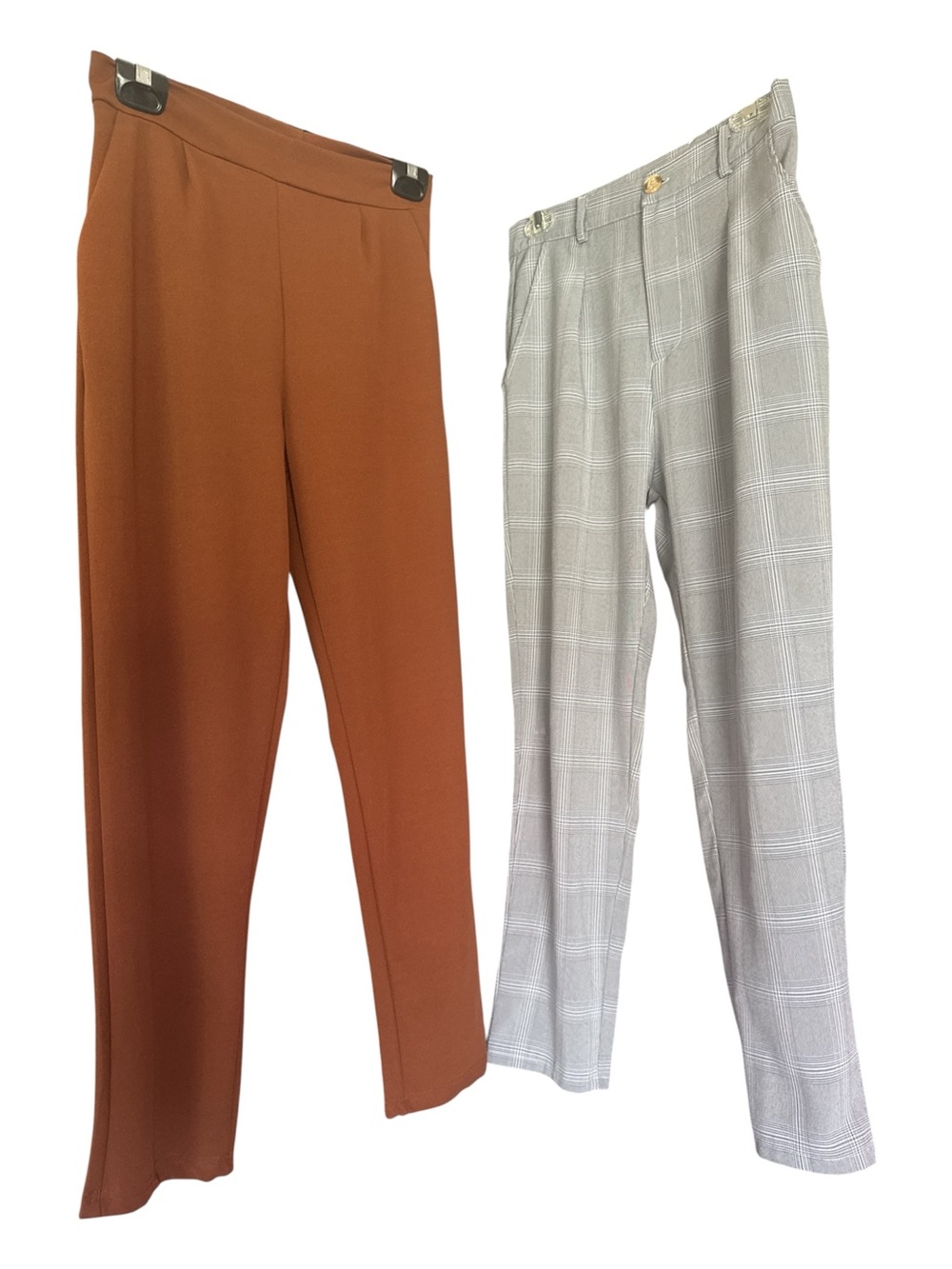 SHEIN Two-Pack Women's Straight Leg Trousers in Rust and Light Gray Plaid size 6